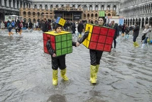 High Water In Venice For The Last Day Of The Carnival